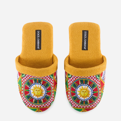 Shop Dolce & Gabbana Cotton Terry Slippers In Multicolor