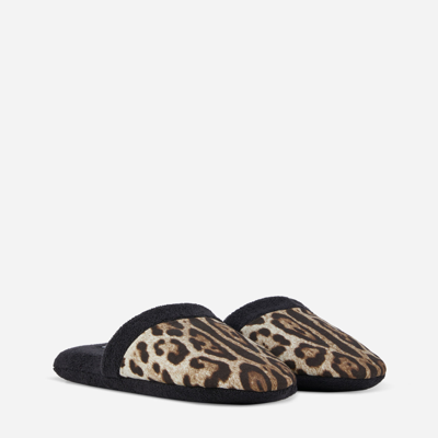 Dolce & Gabbana Leopardo Cotton Terry Slippers In Multicolor