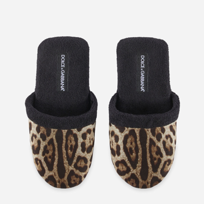 Dolce & Gabbana Leopardo Cotton Terry Slippers In Multicolor