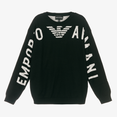 Shop Emporio Armani Teen Boys Logo Knit Sweater In Black