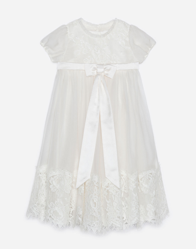 Shop Dolce & Gabbana Silk Chiffon And Lace Dress In White