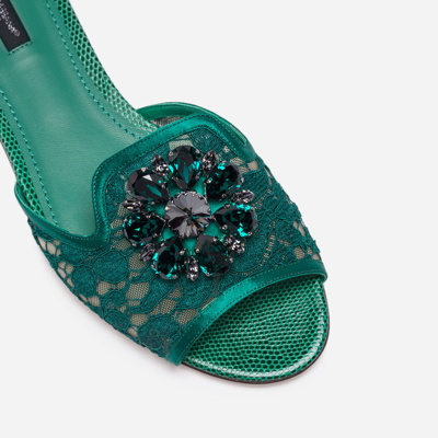 Dolce & Gabbana Lace Flat Sandals Crystal Embellishments In Green