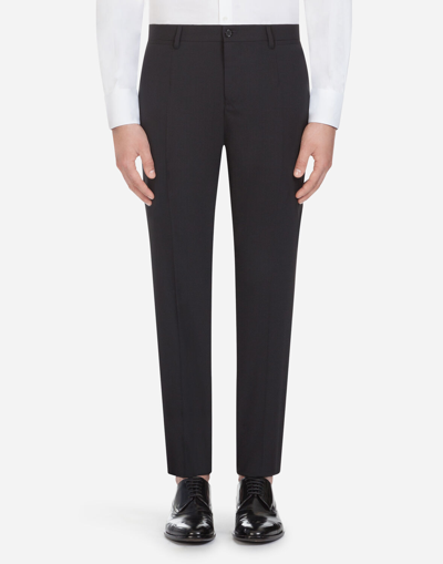 Shop Dolce & Gabbana Trousers In Stretch Wool In Black