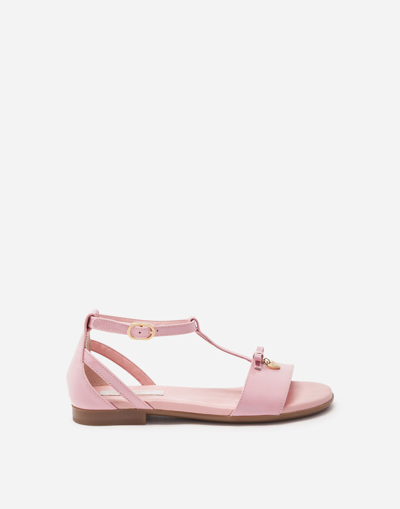 Shop Dolce & Gabbana T-strap Patent Leather Sandal In Pink
