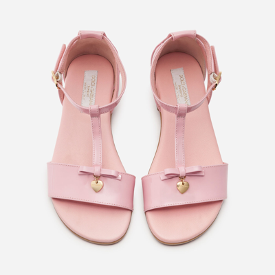 Shop Dolce & Gabbana T-strap Patent Leather Sandal In Pink