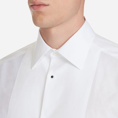 Shop Dolce & Gabbana Gold Fit Tuxedo Shirt In Cotton Poplin In White