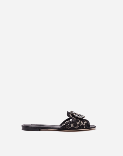 Dolce & Gabbana Slippers In Lace With Crystals In Black