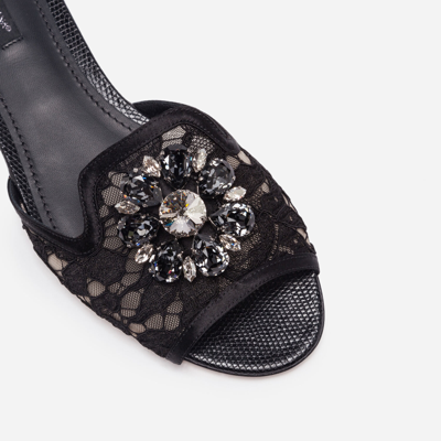 Shop Dolce & Gabbana Slippers In Lace With Crystals In Black