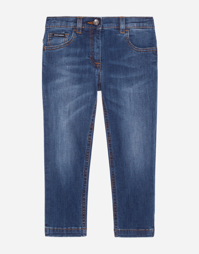 Shop Dolce & Gabbana Washed Stretch Denim Skinny Jeans In Blue