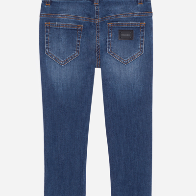 Dolce & Gabbana Washed Stretch Denim Skinny Jeans In Blue