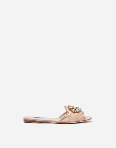 Shop Dolce & Gabbana Slippers In Lace With Crystals In Pink