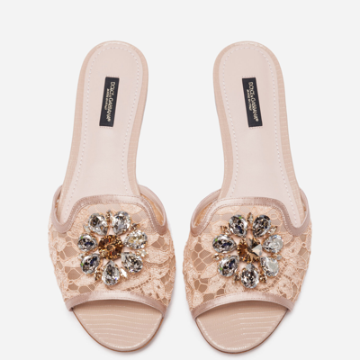 Shop Dolce & Gabbana Slippers In Lace With Crystals In Pink