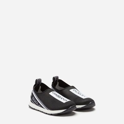 Dolce & Gabbana First Steps Sorrento Slip-on Sneakers With Logo Tape In Black