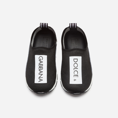 Dolce & Gabbana First Steps Sorrento Slip-on Sneakers With Logo Tape In Black