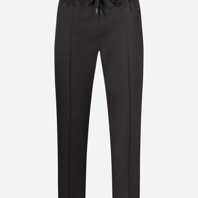 Shop Dolce & Gabbana Stretch Cotton Jogging Pants With Plate In Black