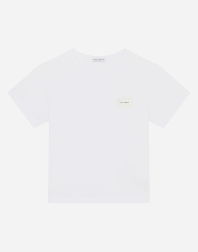 Shop Dolce & Gabbana Jersey T-shirt With Logo Plaque In White