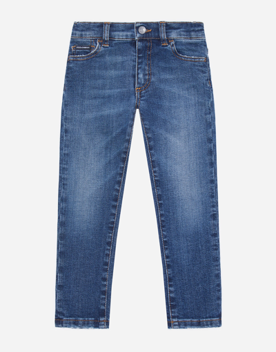 Shop Dolce & Gabbana Dark Blue Slim-fit Stretch Jeans