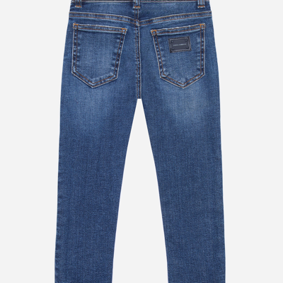 Shop Dolce & Gabbana Dark Blue Slim-fit Stretch Jeans