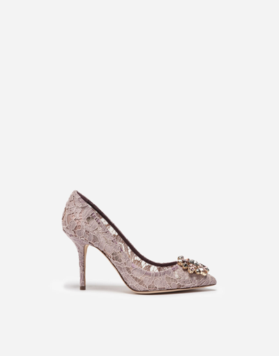 Shop Dolce & Gabbana Lace Rainbow Pumps With Brooch Detailing In Blush