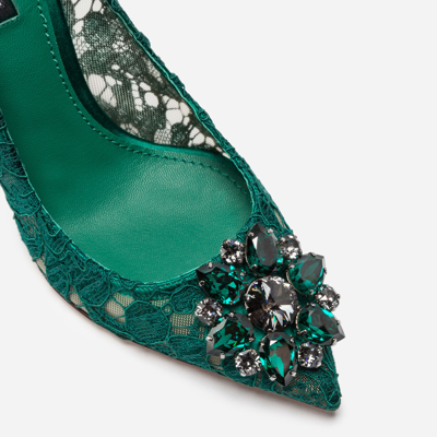 Shop Dolce & Gabbana Lace Rainbow Pumps With Brooch Detailing In Green