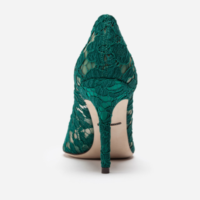 Shop Dolce & Gabbana Lace Rainbow Pumps With Brooch Detailing In Green