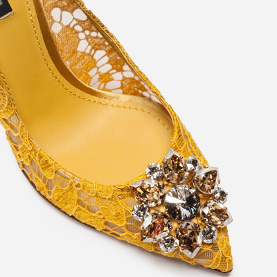 Shop Dolce & Gabbana Lace Rainbow Pumps With Brooch Detailing In Yellow