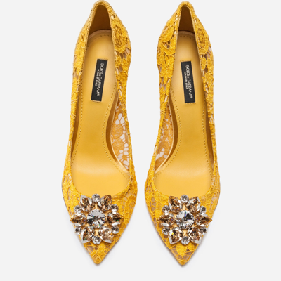 Shop Dolce & Gabbana Lace Rainbow Pumps With Brooch Detailing In Yellow