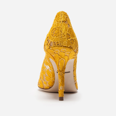 Shop Dolce & Gabbana Lace Rainbow Pumps With Brooch Detailing In Yellow