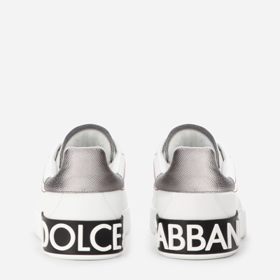Shop Dolce & Gabbana Calfskin Nappa Portofino Sneakers In White/silver