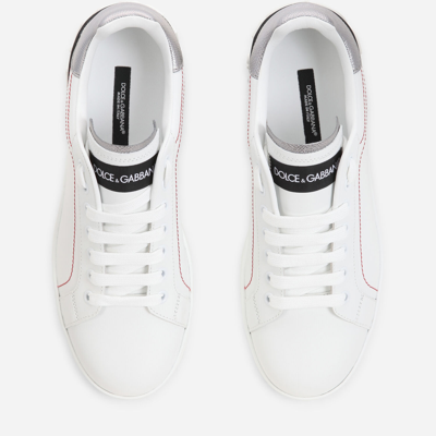 Shop Dolce & Gabbana Calfskin Nappa Portofino Sneakers In White/silver