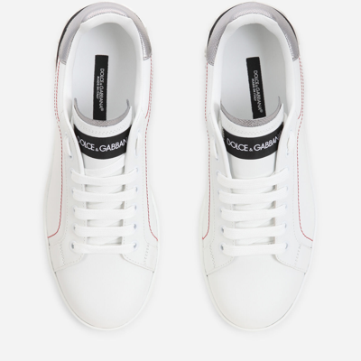 Dolce & Gabbana Women Portofino White Leather Sneakers With Logo In White/silver