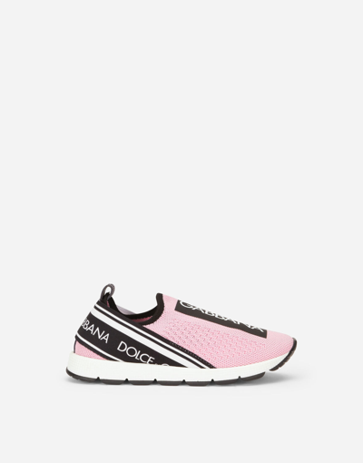 Shop Dolce & Gabbana Sorrento Slip-on Sneakers With Logo Tape In Pink