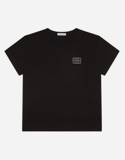 Shop Dolce & Gabbana Jersey T-shirt With Logo Plaque In Black