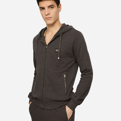 Dolce & Gabbana Cotton Jersey Hoodie In Grey
