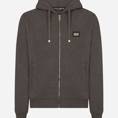 Dolce & Gabbana Cotton Jersey Hoodie In Grey