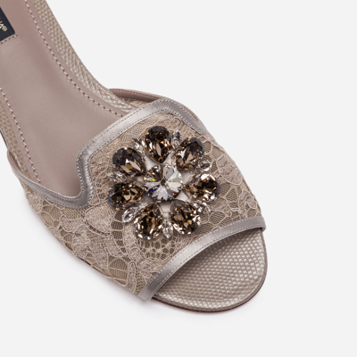 Shop Dolce & Gabbana Slippers In Lace With Crystals In Sand