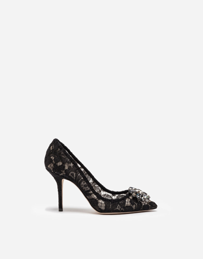 Shop Dolce & Gabbana Lace Rainbow Pumps With Brooch Detailing In Black
