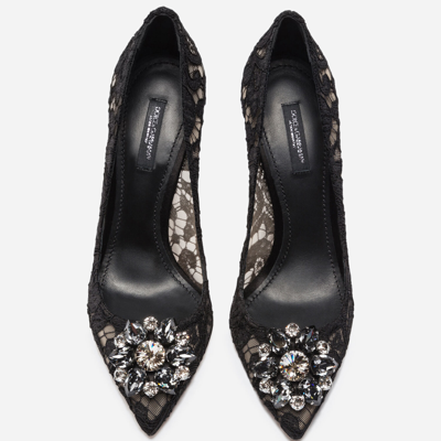 Shop Dolce & Gabbana Lace Rainbow Pumps With Brooch Detailing In Black