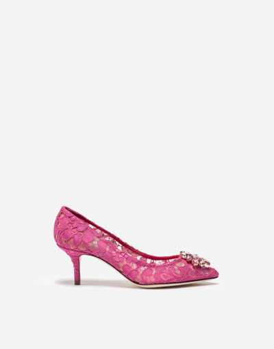 Shop Dolce & Gabbana Pump In Taormina Lace With Crystals In Fuchsia