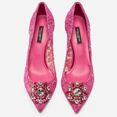 Shop Dolce & Gabbana Pump In Taormina Lace With Crystals In Fuchsia