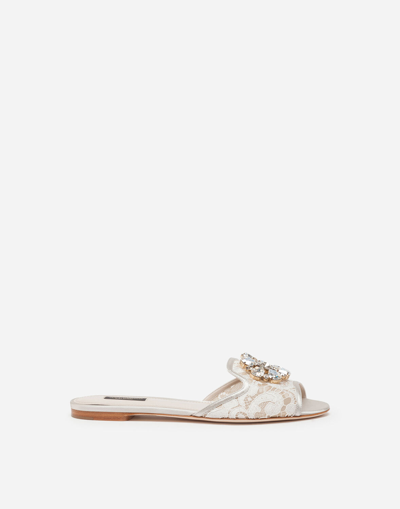 Dolce & Gabbana Rainbow Lace Brooch-detail Sandals In Ice