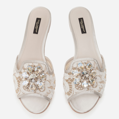 Shop Dolce & Gabbana Slippers In Lace With Crystals In Ice