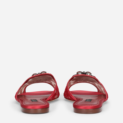 Shop Dolce & Gabbana Lace Slippers With Crystals In Red