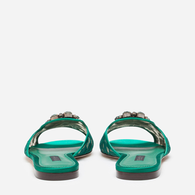 Shop Dolce & Gabbana Lace Slippers With Crystals In Green
