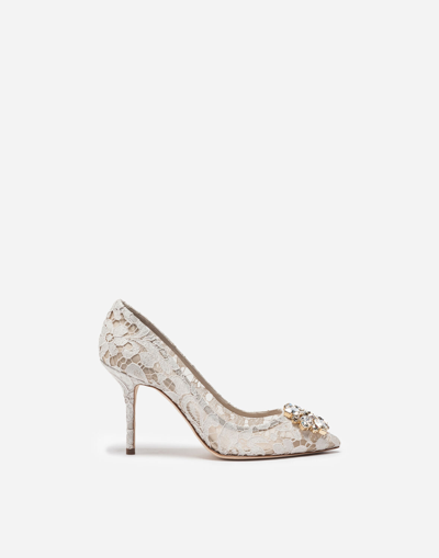 Shop Dolce & Gabbana Pump In Taormina Lace With Crystals In White