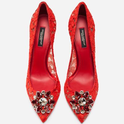 Shop Dolce & Gabbana Pump In Taormina Lace With Crystals In Red