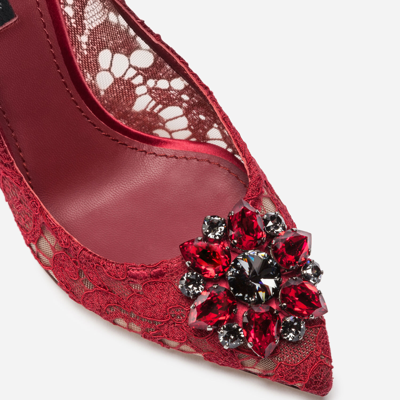 Shop Dolce & Gabbana Lace Rainbow Pumps With Brooch Detailing In Red