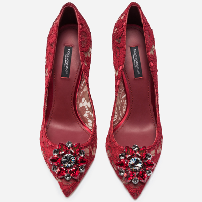 Shop Dolce & Gabbana Lace Rainbow Pumps With Brooch Detailing In Red