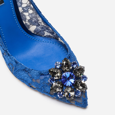 Shop Dolce & Gabbana Lace Rainbow Pumps With Brooch Detailing In Blue