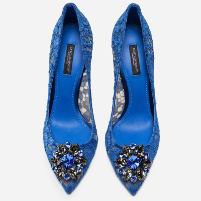 Shop Dolce & Gabbana Lace Rainbow Pumps With Brooch Detailing In Blue